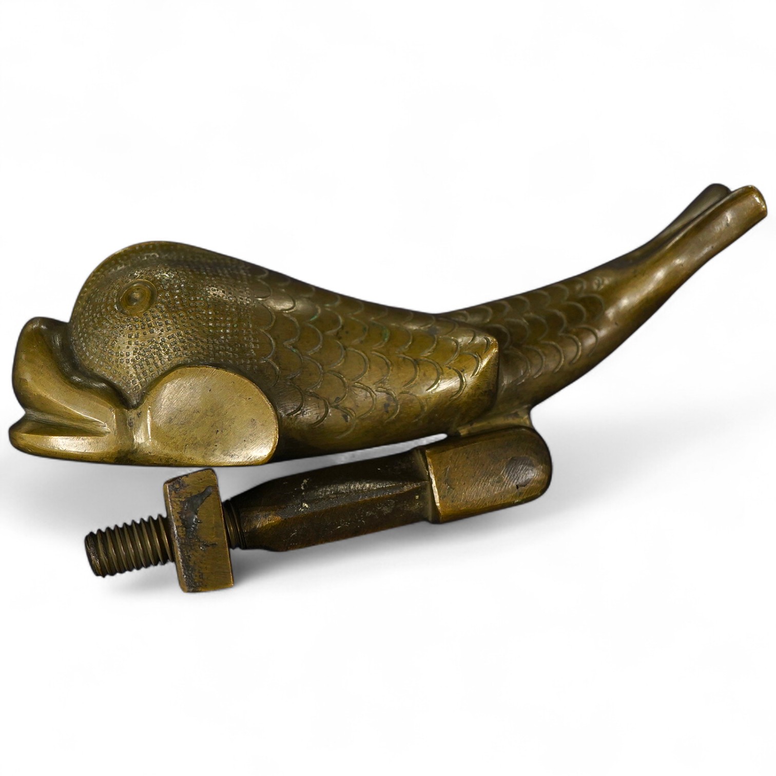 An early 20th century bronze ‘dolphin’ door knocker, 20cm